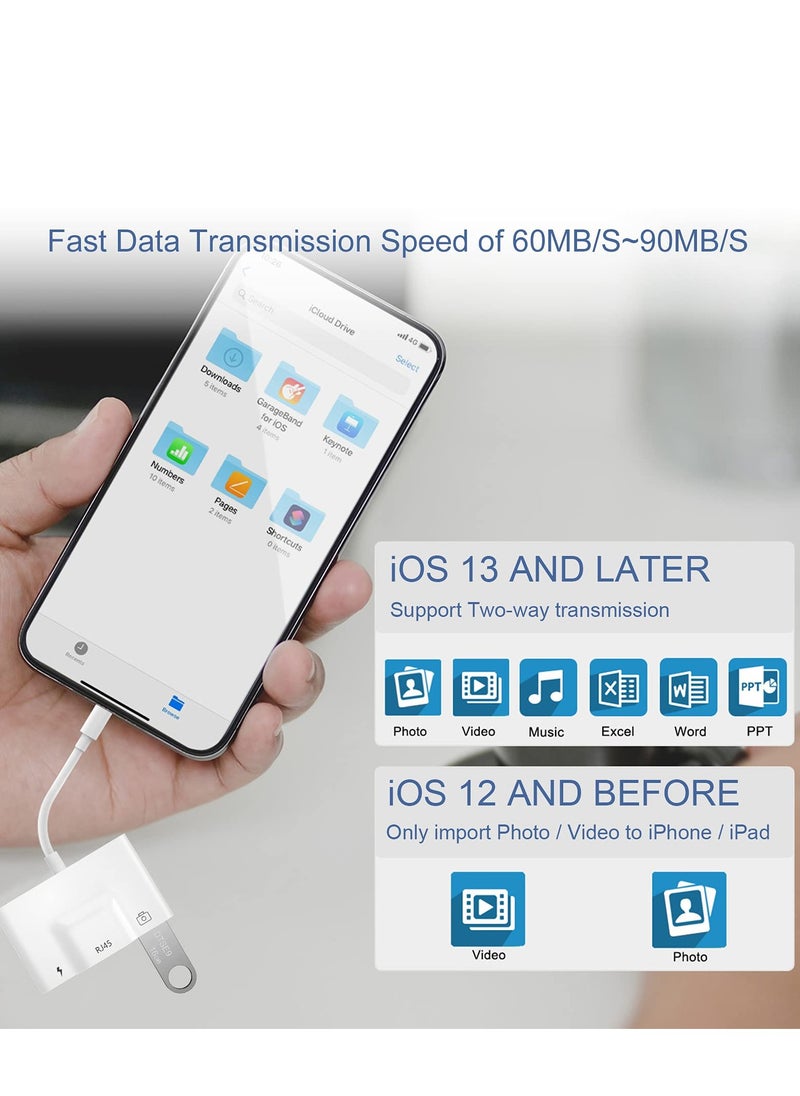 Generic محول إيثرنت RJ45 3 في 1 مع منفذ شحن OTG لأجهزة iPhone وiPad - قارئ كاميرا USB سلكي عالي السرعة ومركز تحويل  - Image 2
