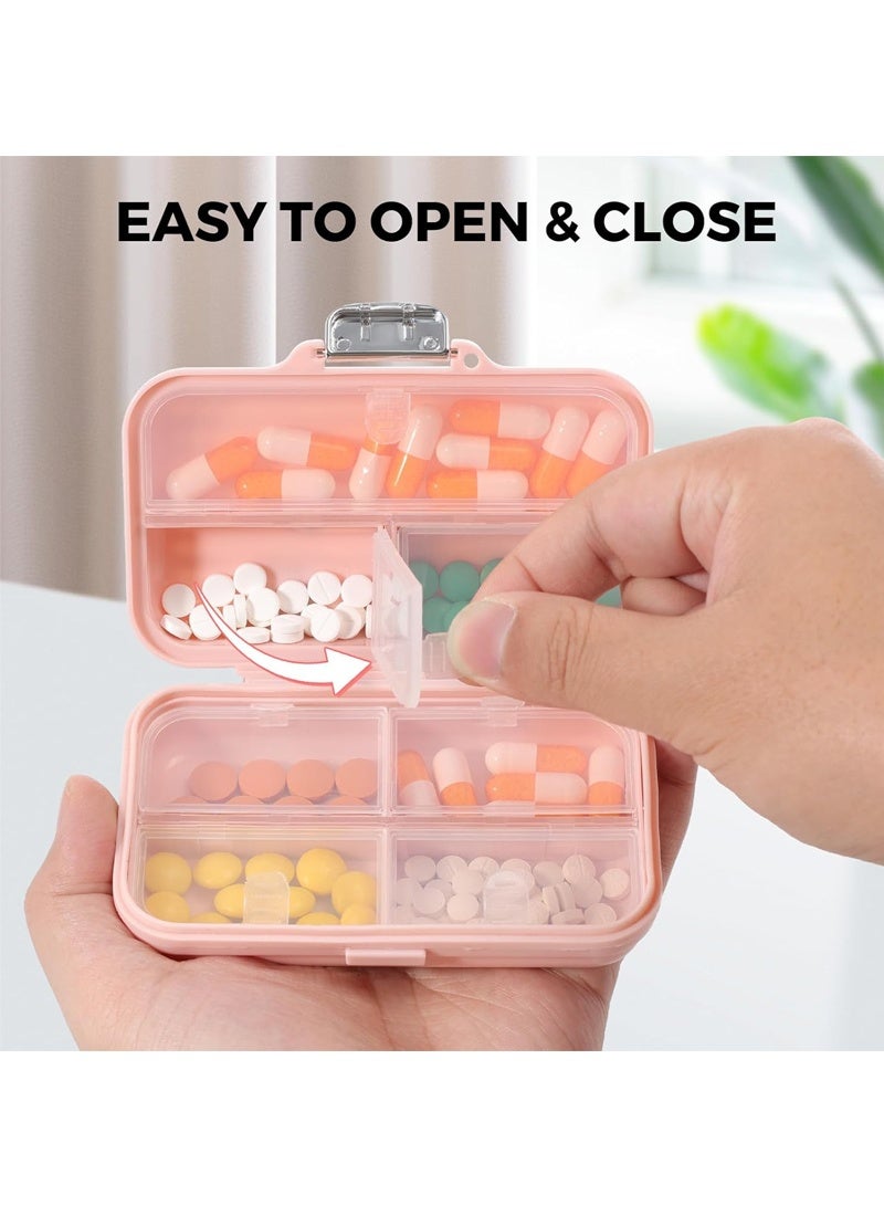 لبونير منظم أقراص للسفر، علبة أقراص محمولة لحبوب منع الحمل، علبة أقراص محمولة لحفظ الأدوية اليومية المقاومة للرطوبة لمدة 7 أيام لحفظ الفيتامينات والمكملات الغذائية وأدوية تتبع الأدوية (وردي كبير) - Image 4