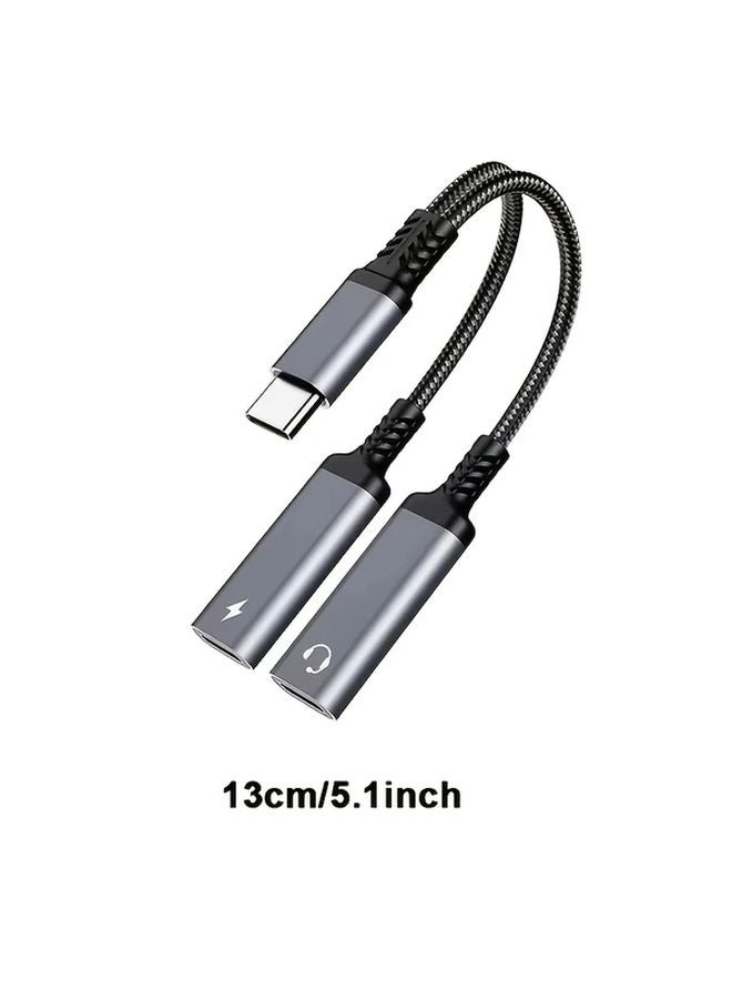 Silvery USB C to Dual Type C and Audio Jack Adapter 2 in 1 Charging Splitter for iPhone Samsung - Image 3