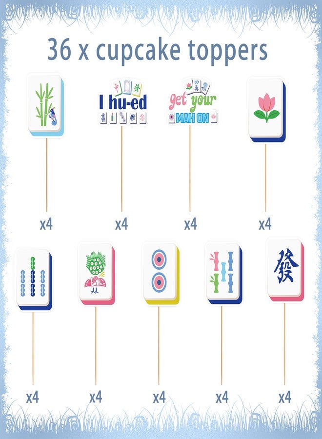 RUBOAOA Mahjong Party Supplies Cupcake Toppers, 36 Pcs Mahjong Cake Decorations with 9 Designs, Mini Cake Picks for Birthday Party, Cupcake Decoration for Family Gatherings - Image 3