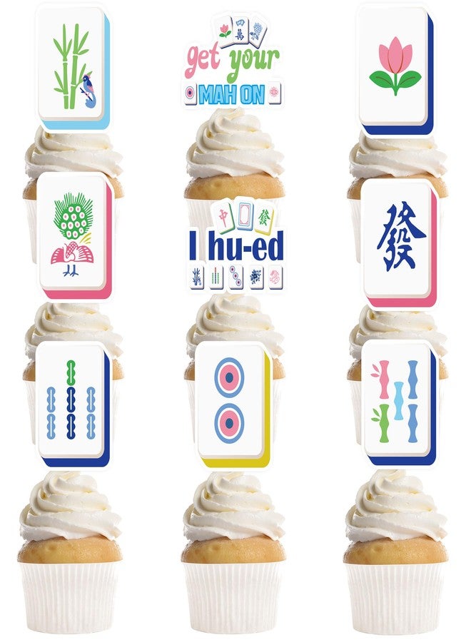 RUBOAOA Mahjong Party Supplies Cupcake Toppers, 36 Pcs Mahjong Cake Decorations with 9 Designs, Mini Cake Picks for Birthday Party, Cupcake Decoration for Family Gatherings - Image 1