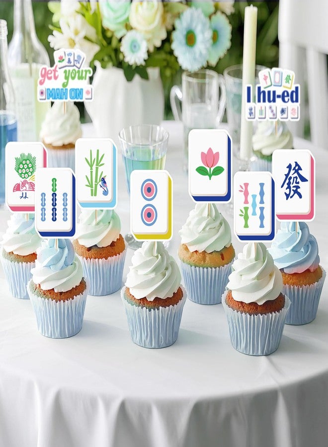 RUBOAOA Mahjong Party Supplies Cupcake Toppers, 36 Pcs Mahjong Cake Decorations with 9 Designs, Mini Cake Picks for Birthday Party, Cupcake Decoration for Family Gatherings - Image 5