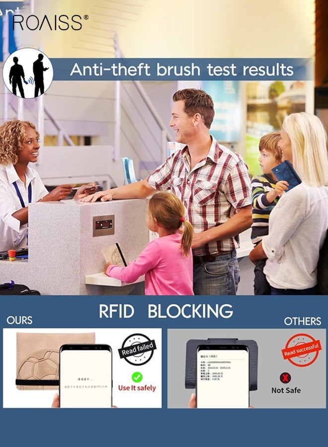 رويس محفظة لحفظ جواز السفر، غطاء حماية من تقنية RFID، حافظة جلدية من البولي يوريثان لحفظ جواز السفر مع فتحة للبطاقات، محفظة سفر شخصية للرجال والنساء، لون وردي فاتح - Image 2