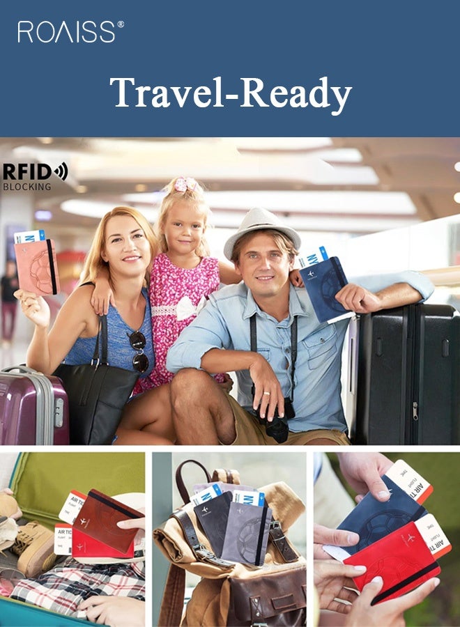 رويس محفظة لحفظ جواز السفر، غطاء حماية من تقنية RFID، حافظة جلدية من البولي يوريثان لحفظ جواز السفر مع فتحة للبطاقات، محفظة سفر شخصية للرجال والنساء، لون وردي فاتح - Image 4
