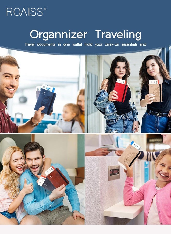 رويس محفظة لحفظ جواز السفر، غطاء حماية من تقنية RFID، حافظة جلدية من البولي يوريثان لحفظ جواز السفر مع فتحة للبطاقات، محفظة سفر شخصية للرجال والنساء، لون وردي فاتح - Image 3