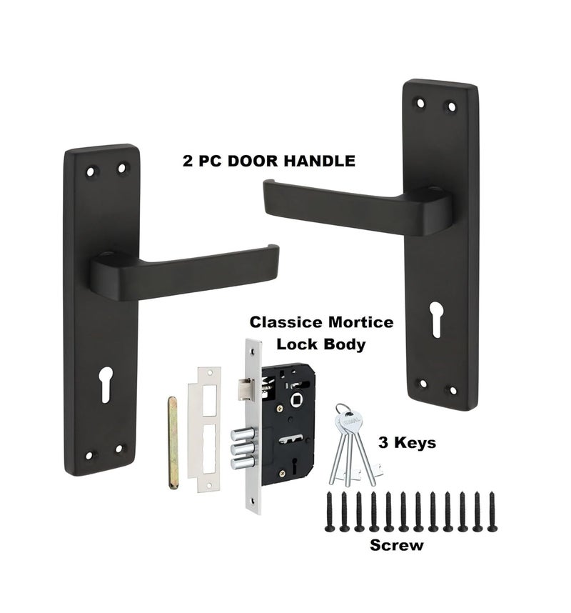 Kunal Heavy-Duty Door Lock Set - Main Door Handle Set/ 6-Lever Lock Mechanism with 2 Years of Warranty by /Mortise,70mm SS Lock Body with 3 Keys (7” Jet Black) - Image 2
