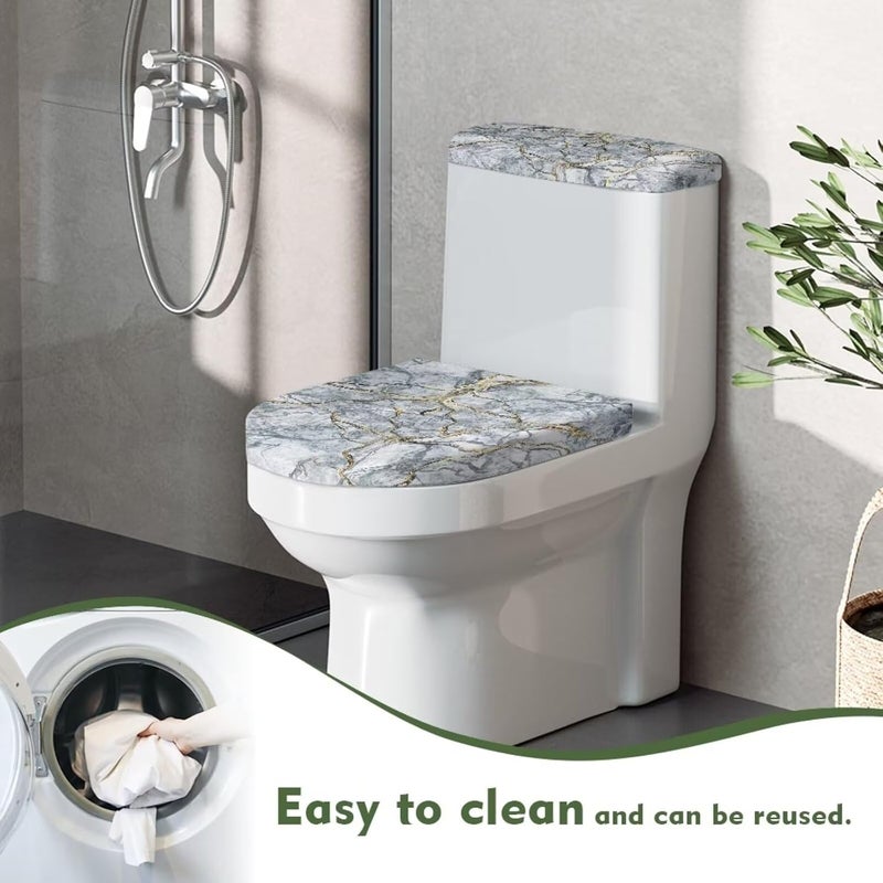 Vanideaoty Gray Marble Toilet Tank Cover Set of 2 Pack Toilet Lid Cover Washable Fits Most Size Tanks & Lids,Soft Bathroom Replacement Easy to Clean - Image 4
