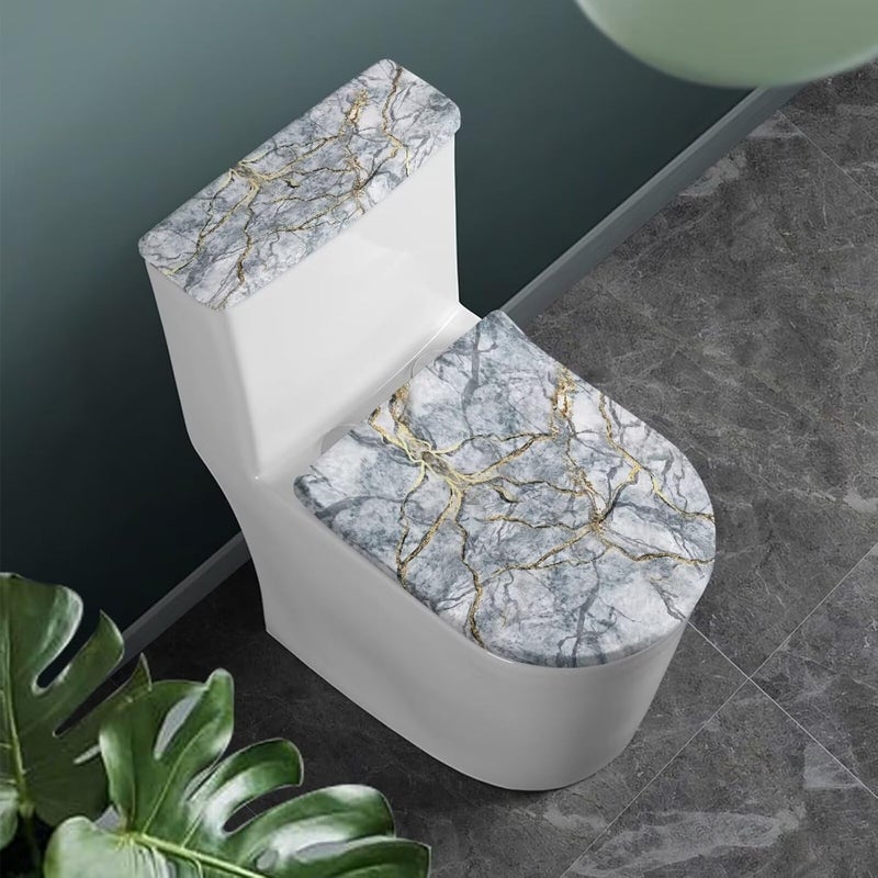 Vanideaoty Gray Marble Toilet Tank Cover Set of 2 Pack Toilet Lid Cover Washable Fits Most Size Tanks & Lids,Soft Bathroom Replacement Easy to Clean - Image 2