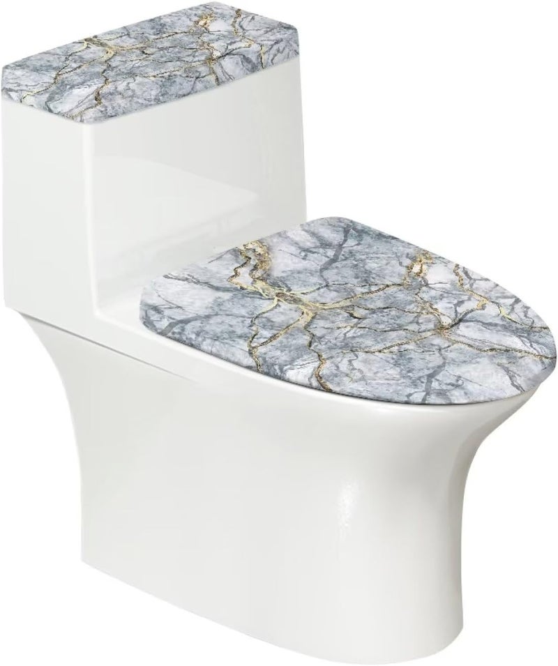 Vanideaoty Gray Marble Toilet Tank Cover Set of 2 Pack Toilet Lid Cover Washable Fits Most Size Tanks & Lids,Soft Bathroom Replacement Easy to Clean - Image 1