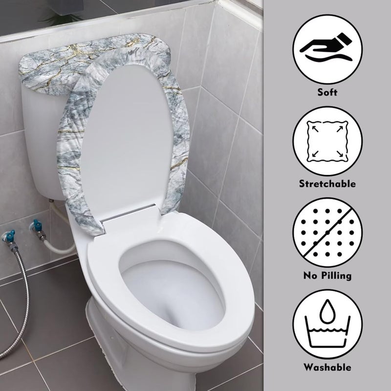 Vanideaoty Gray Marble Toilet Tank Cover Set of 2 Pack Toilet Lid Cover Washable Fits Most Size Tanks & Lids,Soft Bathroom Replacement Easy to Clean - Image 3