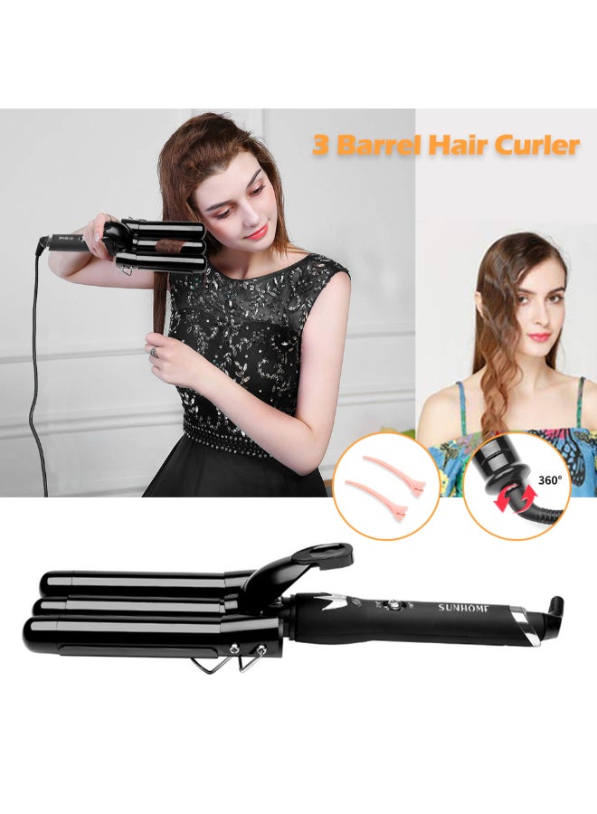 3-Barrel Electric Iron Hair Curler,25mm Black 380mm - Image 3