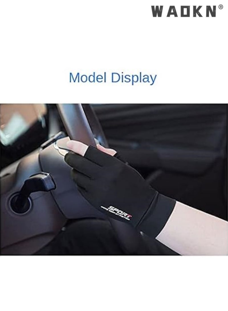 WAOKN Sunscreen Gloves Men's Summer Fingerless Thin ice Silk Driving Leaking Two-Point Lure Fishing Gloves Half-Finger Riding Takeaway Rider Gloves (Black) - Image 5