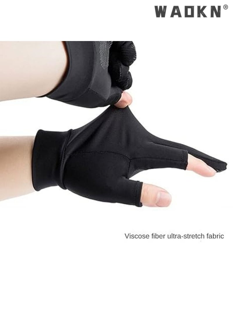 WAOKN Sunscreen Gloves Men's Summer Fingerless Thin ice Silk Driving Leaking Two-Point Lure Fishing Gloves Half-Finger Riding Takeaway Rider Gloves (Black) - Image 2