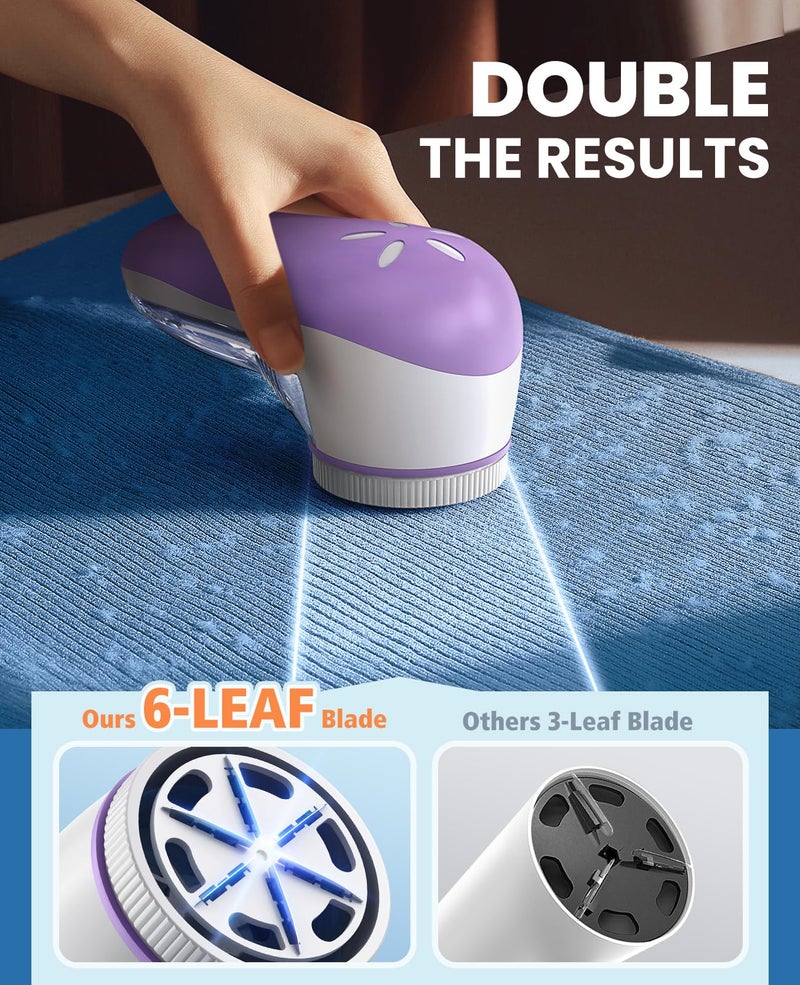 Popchose Fabric Shaver  Lint Remover For Clothes  Electric Lint Shaver With 6-Leaf Blades  Sweater Shavers To Remove Pilling For Clothing  Couch  Furniture  Fuzz  Lint Ball  Bobbles  Violet Purple - Image 2