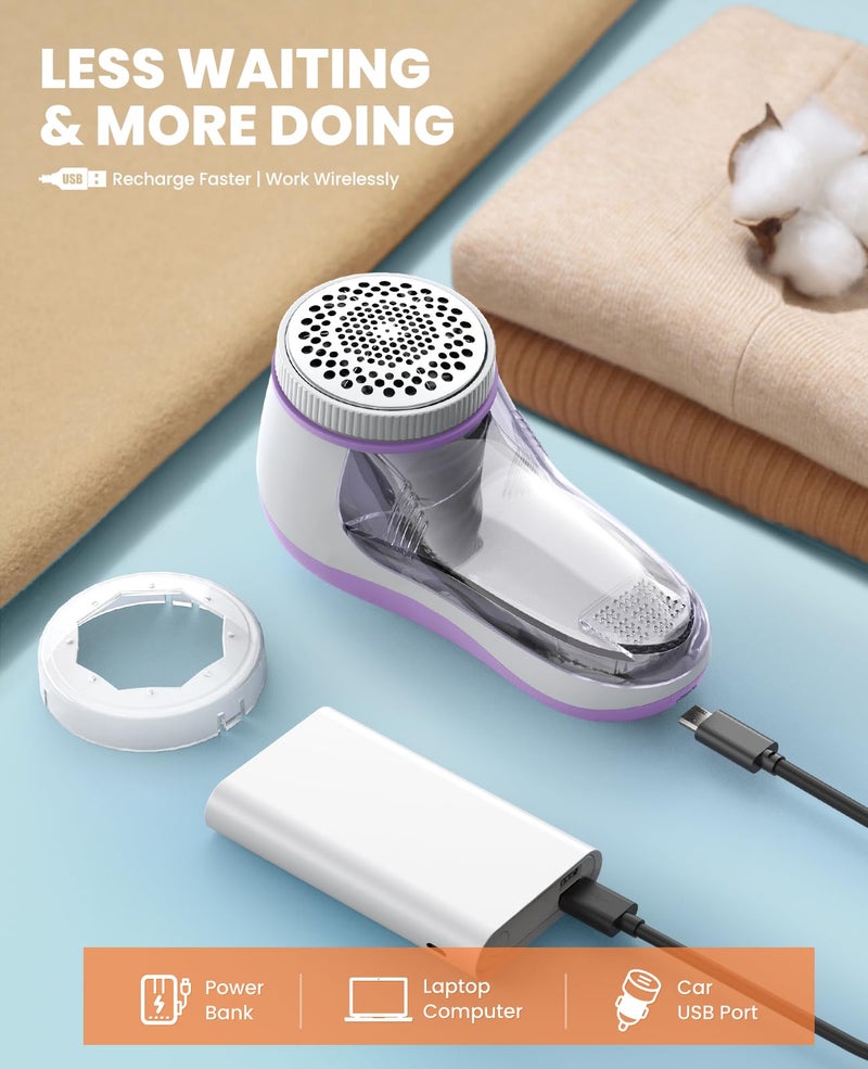 Popchose Fabric Shaver  Lint Remover For Clothes  Electric Lint Shaver With 6-Leaf Blades  Sweater Shavers To Remove Pilling For Clothing  Couch  Furniture  Fuzz  Lint Ball  Bobbles  Violet Purple - Image 4