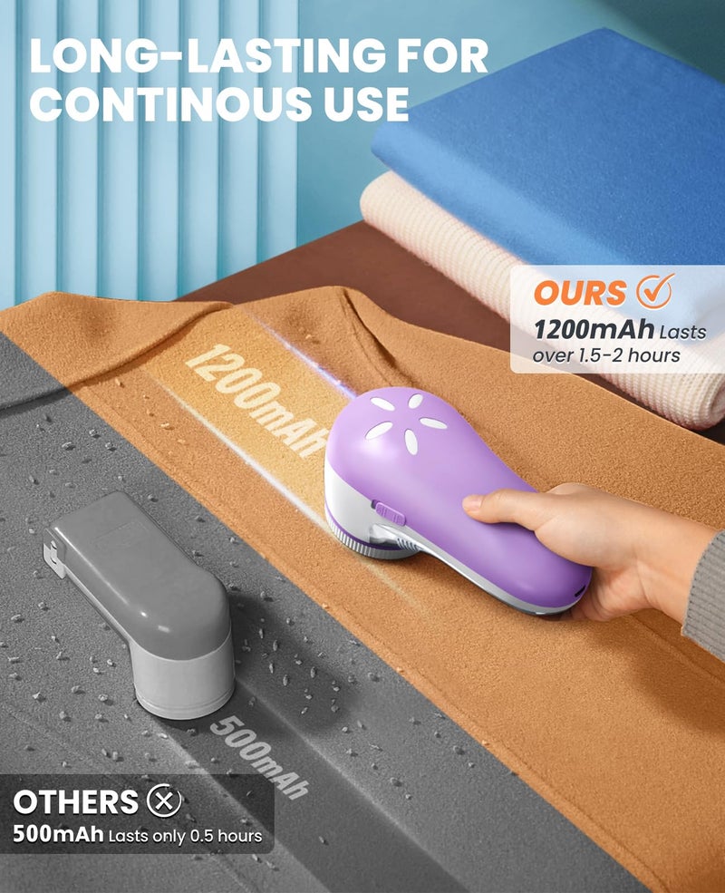 Popchose Fabric Shaver  Lint Remover For Clothes  Electric Lint Shaver With 6-Leaf Blades  Sweater Shavers To Remove Pilling For Clothing  Couch  Furniture  Fuzz  Lint Ball  Bobbles  Violet Purple - Image 3