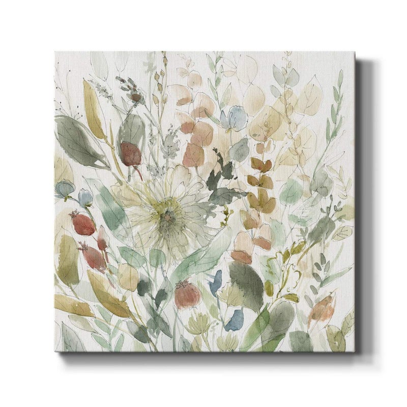 WEXFORD HOME Wexford Home Square Premium Gallery Wrapped Canvas Flower Multicolor Wall Art Abstract Floral Romance Modern Pictures Print for Office Ready to Hang linen wildflower garden