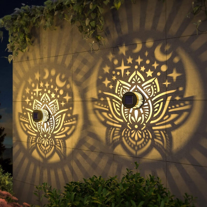 gardencave 2 Pack Solar Fence Lights Metal Solar Powered Outdoor Wall Deck Lights Lotus Theme Waterproof Fence Light for Garden Post Patio Backyard Yard Decor Lotus 2 Pack