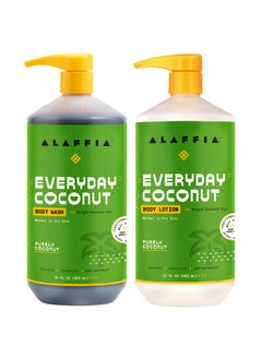 Alaffia Coconut & Coffee Berry Purely Coconut Value Set Body Wash & Body Lotion 32 Fl Oz Each  - Image 1