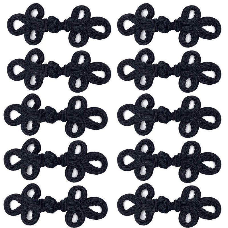 EvaGO EvaGO 10 Pairs Chinese Knots Frog Buttons Closure Sewing Fasteners for Sweater Cloak Coats Scarf Cardigan and Costumes Outfit Sewing Black