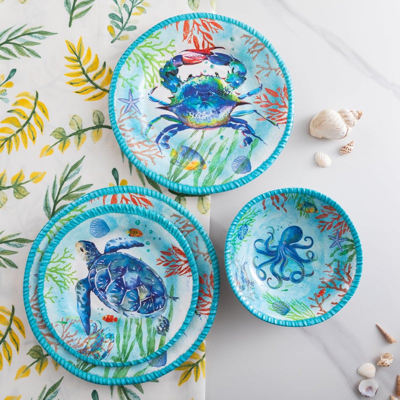 ZAROCRUS Coastal Dinnerware Sets, Ocean Theme Unbreakable Kitchen Plates and Bowls Set, Coastal Dishes Lightweight Dinnerware Set, RV and Camping dishes set for 4, Dishwasher Safe - Image 3