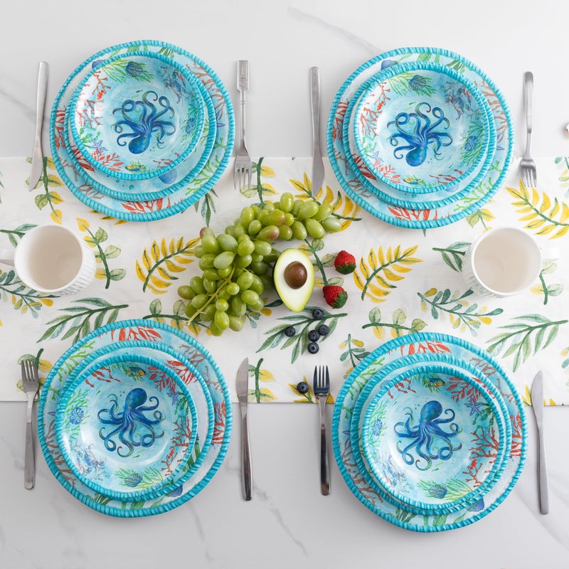 ZAROCRUS Coastal Dinnerware Sets, Ocean Theme Unbreakable Kitchen Plates and Bowls Set, Coastal Dishes Lightweight Dinnerware Set, RV and Camping dishes set for 4, Dishwasher Safe - Image 2