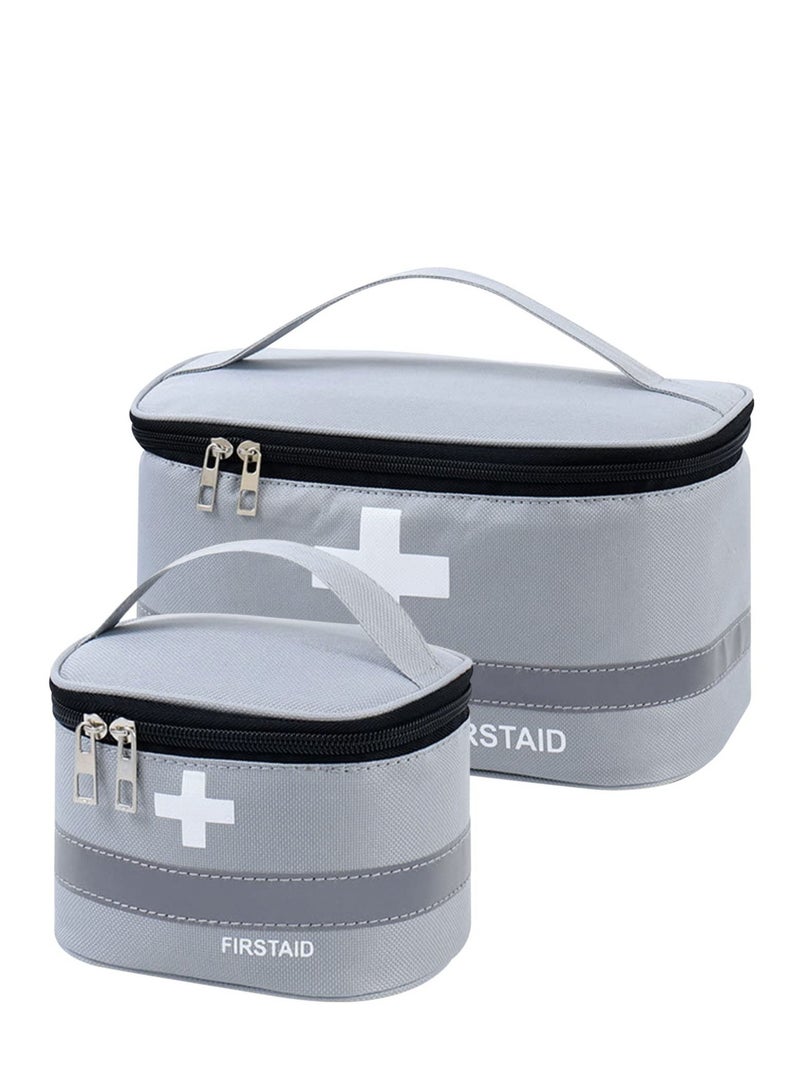 SYOSI 2 Pcs Empty First Aid Bags with Small Medical Pouch, Insulated Survival Medicine Bag, Portable Medication Travel Carrying Case with Handle for Car Home Camping Office Workplace Deep Grey - Image 1