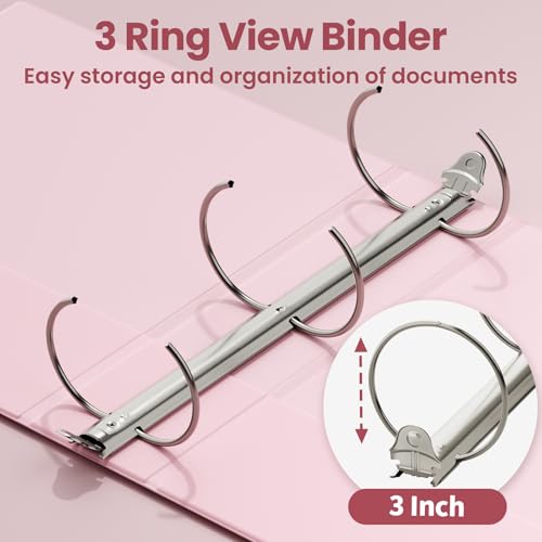 SUNEE 3 Ring Binder 3 Inch 4 Pack, 3" Clear View Binder Three Ring PVC-Free (Fit 8.5x11 Inches) for School or Office Supplies, Assorted Pastel - Image 3