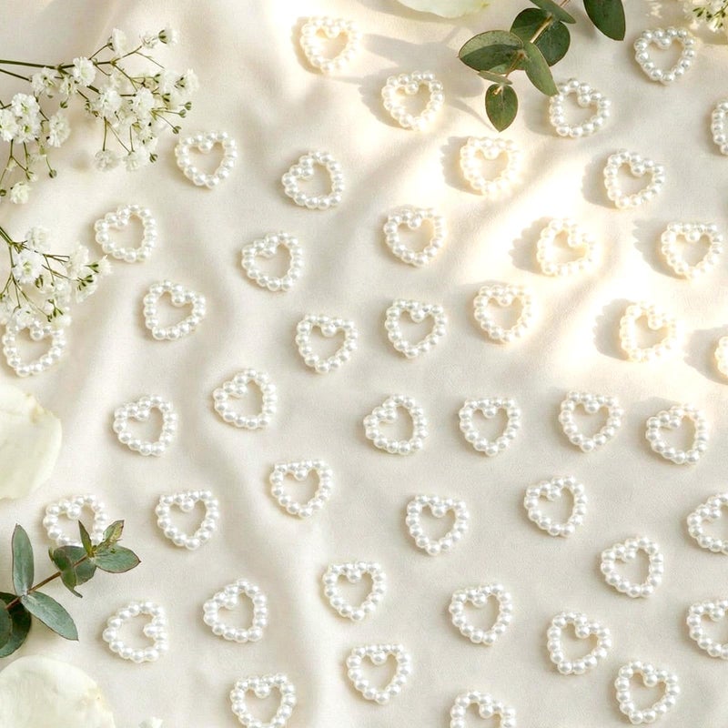 FineCheer 500 Pcs Pearl Heart Table Scatter Confetti Wedding Pearl Heart Plastic Faux Bead Charm Table Scatter Decoration for DIY Craft Nail Wedding Party Cake Bridal Shower Decorations, 0.47'' - Image 1