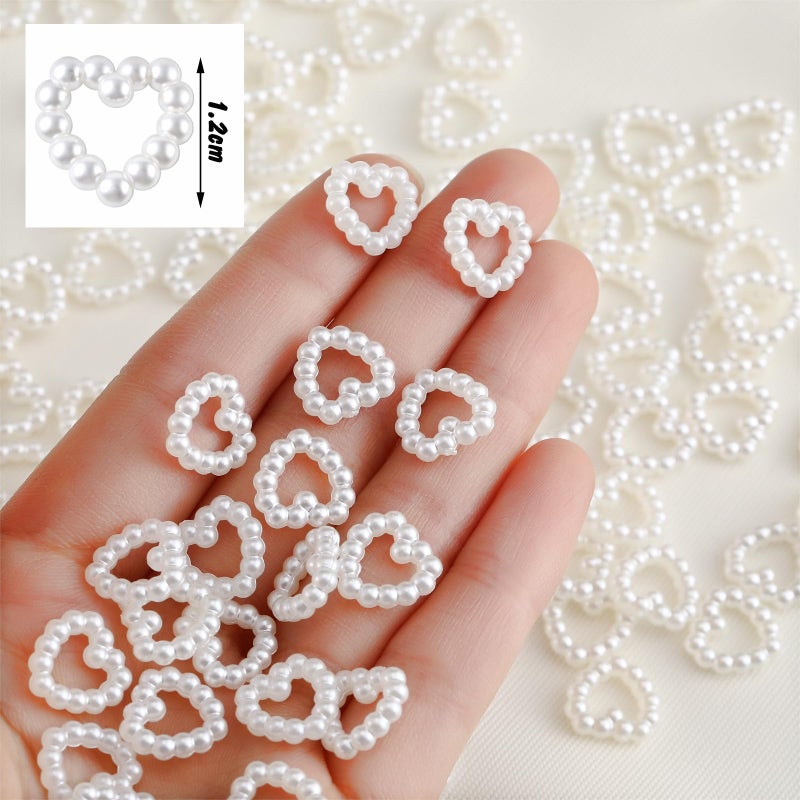 FineCheer 500 Pcs Pearl Heart Table Scatter Confetti Wedding Pearl Heart Plastic Faux Bead Charm Table Scatter Decoration for DIY Craft Nail Wedding Party Cake Bridal Shower Decorations, 0.47'' - Image 3