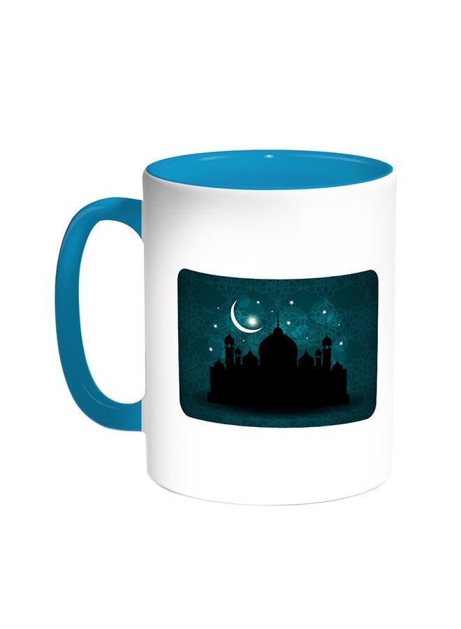 Ramadan And A Mosque Printed Coffee Mug Turquoise/White 11ounce