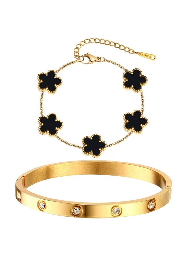 MPRAINBOW Womens Stackable Gold Bracelets Jewelry - 18K Gold Plated Floral Bracelets,Bangle Bracelets Non Tarnish, Gold Cubic Zirconia Bracelet Set Trendy Gift,Christmas Valentines Birthday Gifts For Girlfriend - Image 1