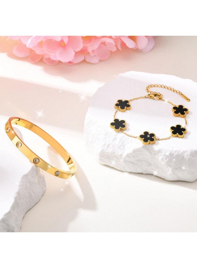 MPRAINBOW Womens Stackable Gold Bracelets Jewelry - 18K Gold Plated Floral Bracelets,Bangle Bracelets Non Tarnish, Gold Cubic Zirconia Bracelet Set Trendy Gift,Christmas Valentines Birthday Gifts For Girlfriend - Image 5