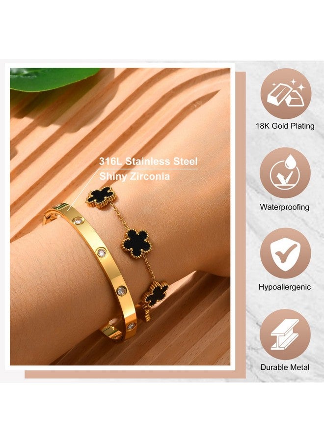 MPRAINBOW Womens Stackable Gold Bracelets Jewelry - 18K Gold Plated Floral Bracelets,Bangle Bracelets Non Tarnish, Gold Cubic Zirconia Bracelet Set Trendy Gift,Christmas Valentines Birthday Gifts For Girlfriend - Image 4