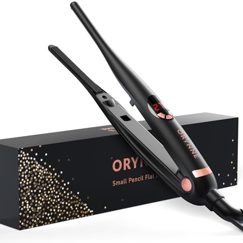 ORYNNE 3/10'' Small Flat Irons for Short Hair Pixie Cut, 5s Ultra Fast Heat Up Tiny Pencil Flat Iron, Ionic Mini Edge Flat Iron, Skinny Thin Straightener Champagne Gold - Image 1