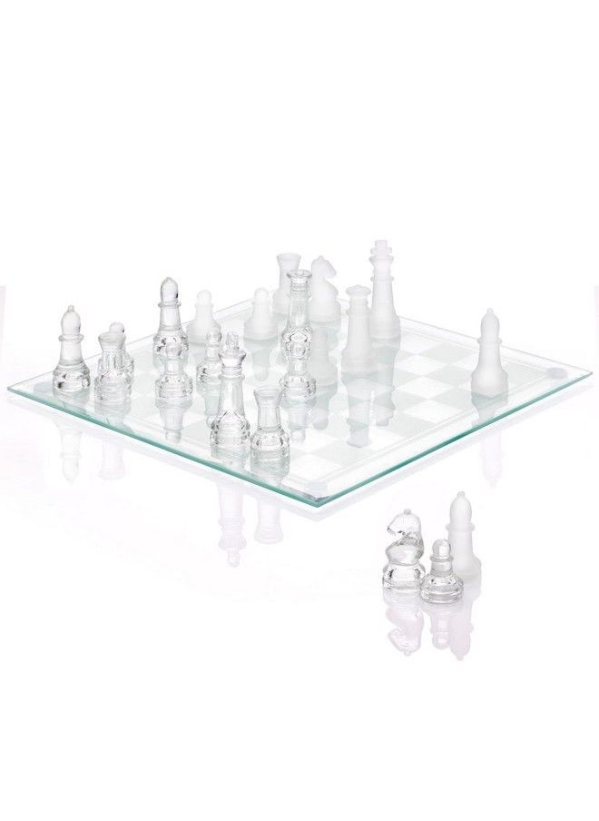 Fine Glass Chess Set Game Modern Clear Chess Set Deluxe Chess Set Glass Chess Board Set With Solid Clear & Frosted Chess Glass Pieces ; 9.7’’ Crystal Chess Boards Sets Felt Padding Included