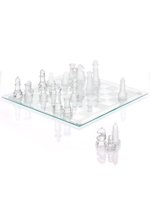 Fine Glass Chess Set Game Modern Clear Chess Set Deluxe Chess Set Glass Chess Board Set With Solid Clear & Frosted Chess Glass Pieces ; 9.7’’ Crystal Chess Boards Sets Felt Padding Included