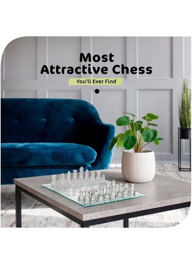 Fine Glass Chess Set Game Modern Clear Chess Set Deluxe Chess Set Glass Chess Board Set With Solid Clear & Frosted Chess Glass Pieces ; 9.7’’ Crystal Chess Boards Sets Felt Padding Included