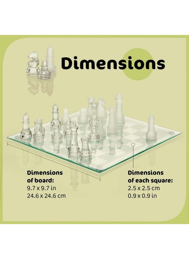 Fine Glass Chess Set Game Modern Clear Chess Set Deluxe Chess Set Glass Chess Board Set With Solid Clear & Frosted Chess Glass Pieces ; 9.7’’ Crystal Chess Boards Sets Felt Padding Included