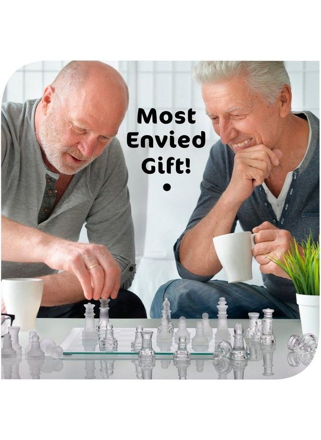 Fine Glass Chess Set Game Modern Clear Chess Set Deluxe Chess Set Glass Chess Board Set With Solid Clear & Frosted Chess Glass Pieces ; 9.7’’ Crystal Chess Boards Sets Felt Padding Included