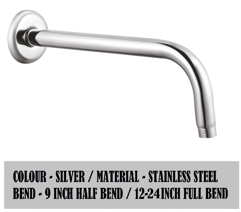FOLX FBA48 Premium Grade Stainless Steel Square And Round Shower Arm with Wall Flange Thread Size 05 Inch Round SILVER 9 INCH - Image 2