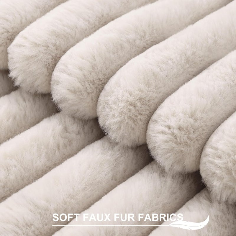 Pallene Faux Fur Plush Throw Pillow Covers 18x18 Set of 2, Luxury Soft Fluffy Striped Decorative Pillow Covers for Sofa, Couch, Living Room, Tan - Image 2