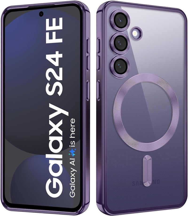 VONZEE Clear Logo Electroplating Transparent Case For Samsung Galaxy S24 FE 5G, Magnetic Plating [Support For MagSafe Charger] Tpu Case Cover, Individual Camera Protection For Each Lens- Deep Purple - Image 1