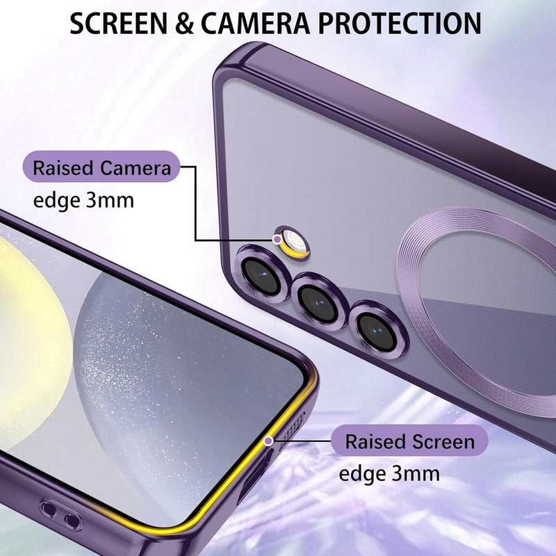 VONZEE Clear Logo Electroplating Transparent Case For Samsung Galaxy S24 FE 5G, Magnetic Plating [Support For MagSafe Charger] Tpu Case Cover, Individual Camera Protection For Each Lens- Deep Purple - Image 5