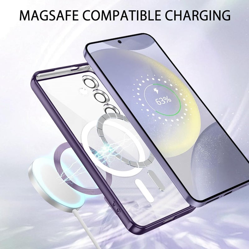 VONZEE Clear Logo Electroplating Transparent Case For Samsung Galaxy S24 FE 5G, Magnetic Plating [Support For MagSafe Charger] Tpu Case Cover, Individual Camera Protection For Each Lens- Deep Purple - Image 4