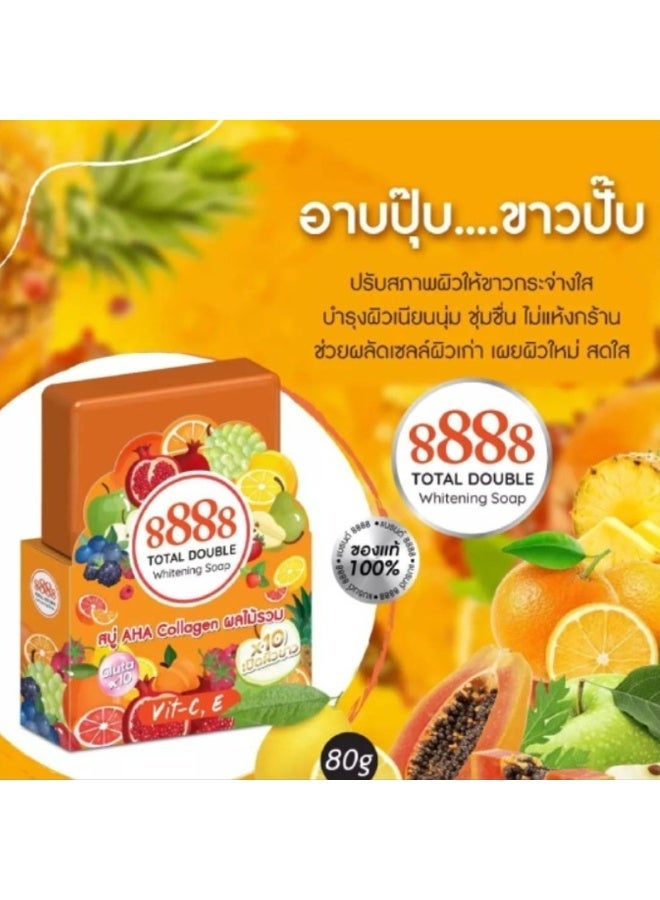 8888 Total Double Whitening Soap with AHA, Collagen, Gluta X10, Vitamin C & E for Bright Glowing Skin 80g - Image 2