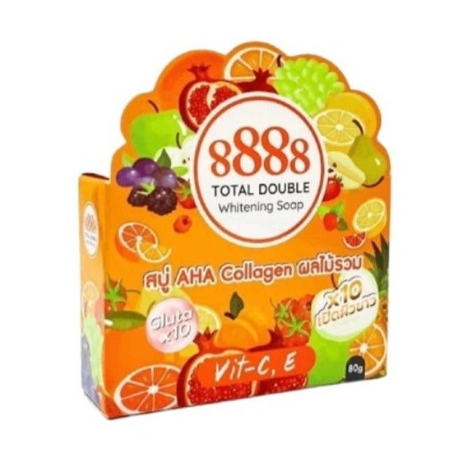 8888 Total Double Whitening Soap with AHA, Collagen, Gluta X10, Vitamin C & E for Bright Glowing Skin 80g - Image 1
