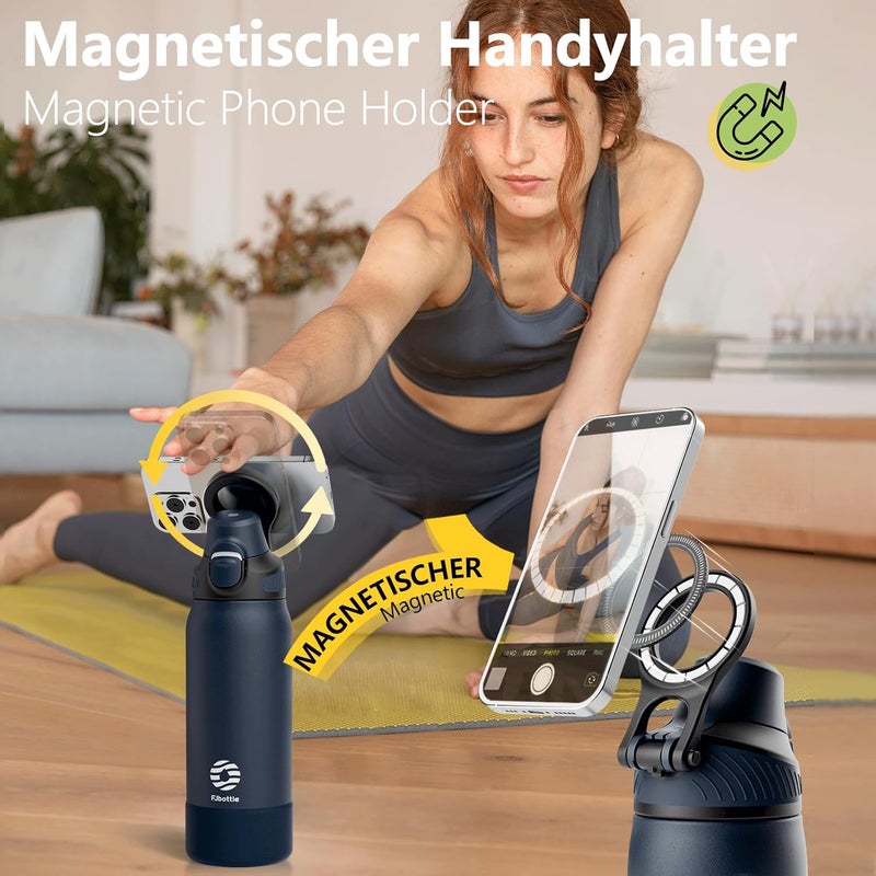 Fjbottle Thermal Water Bottle with Straw, Magnetic Handle Phone Holder + Double Drinking System Sports Bottle 1L/700/600 ml – 1 Click Opening/BPA/Leak Free for Gym, Yoga - Image 3