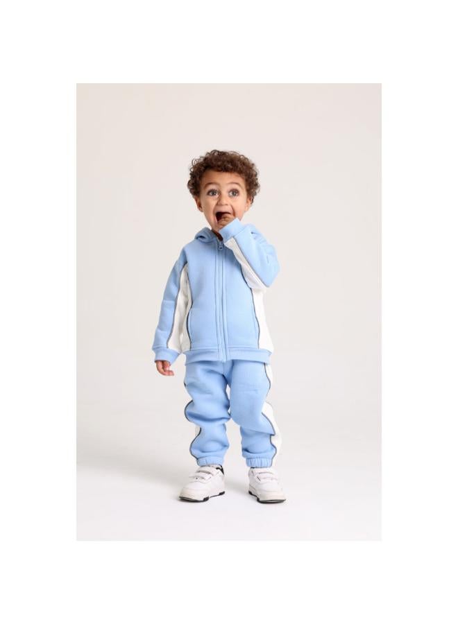 playmore Unisex Baby Cotton Outfit Set – Baby Blue with Elephant Print - Image 1
