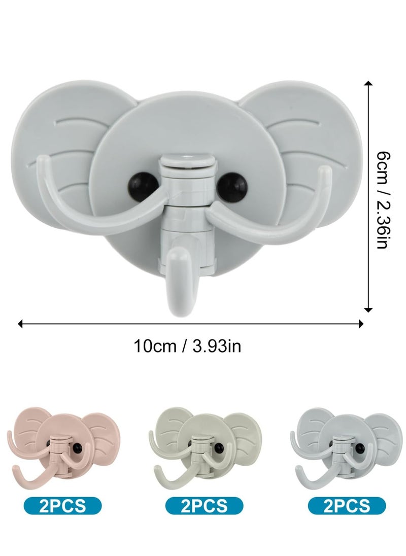 6Pcs Novelty Coat Hooks, 3 in 1 Elephant Door Hooks Wall Hooks Kawaii Room Decor, Decorative Sticky Hooks Creative Animal Hooks, Multifunctional Rotatable Hooks for Bathroom, Bedroom, Kitchen  - Image 2